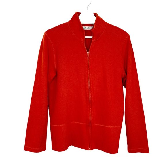 ORVIS Orange 100% Cotton Full Zip Knit Cardigan M - Picture 9 of 10